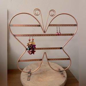 Butterfly shape earring organizer stand, metal, rose gold